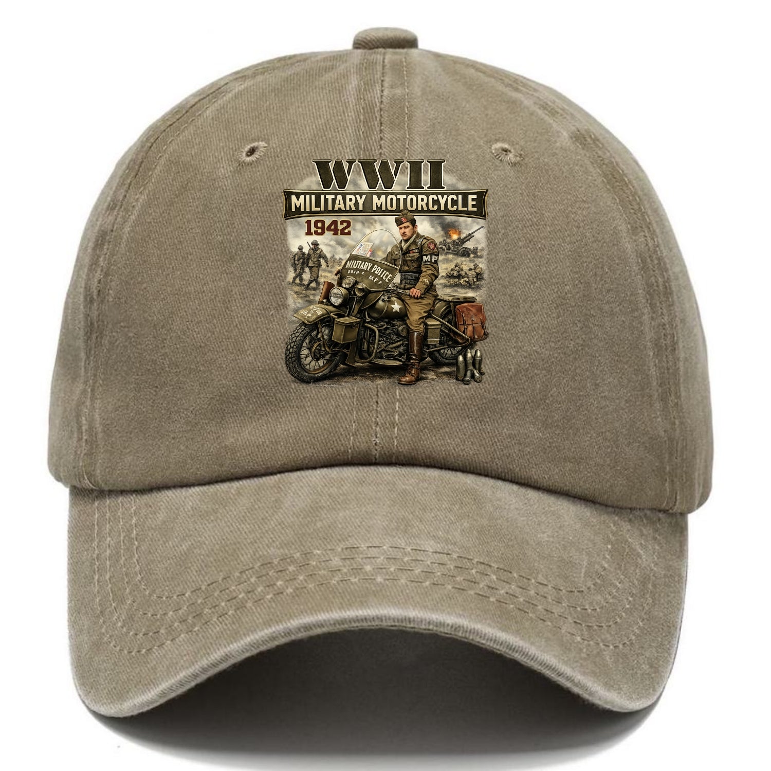 Wwii Military Motorcycle 1942 - Classic Cap - Warm Sand(Khaki)