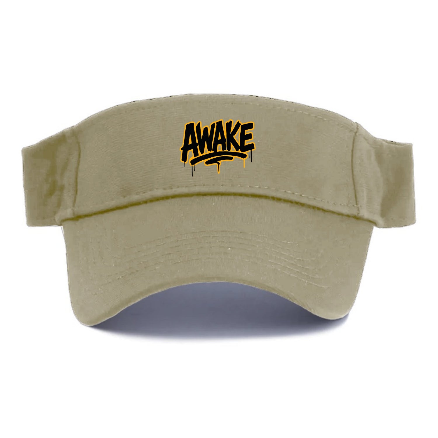 Bold typography design - "AWAKE" - conscious, aware, alert - Visor - Warm Sand(Khaki)