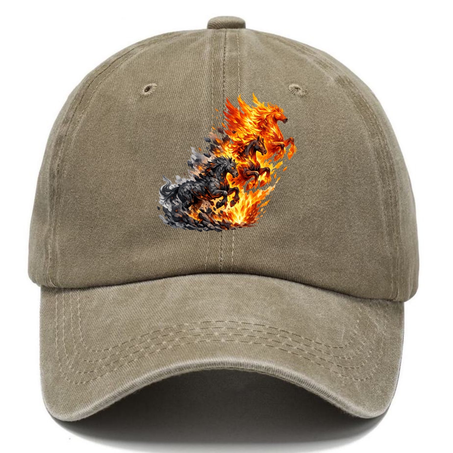 INFERNO STALLION | Horse made entirely of living flames | Blazing mane and tail | - Classic Cap - Warm Sand(Khaki)