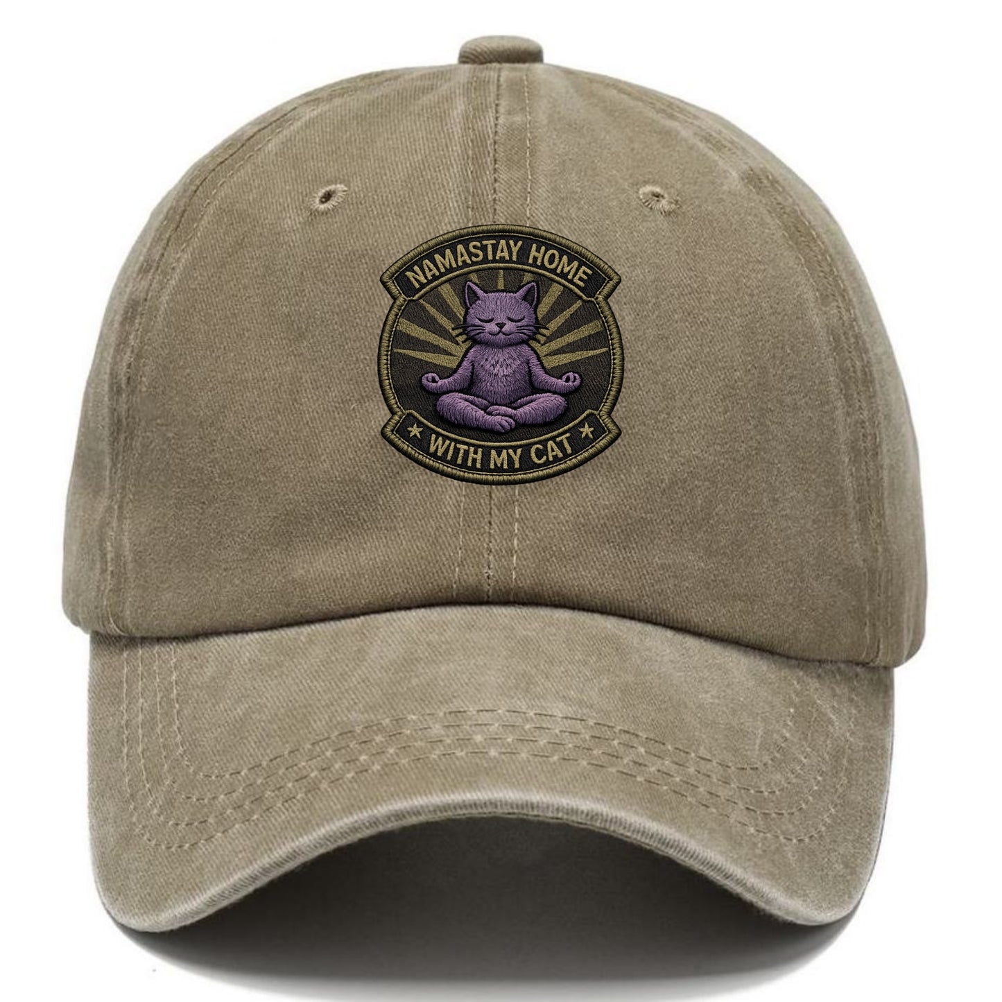 NAMASTAY HOME WITH MY CAT - yoga cat in purple , introvert cat - Classic Cap - Warm Sand(Khaki)