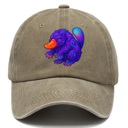 Quirky platypus with bill glowing in neon orange, beaver tail with holographic - Classic Cap - Warm Sand(Khaki)