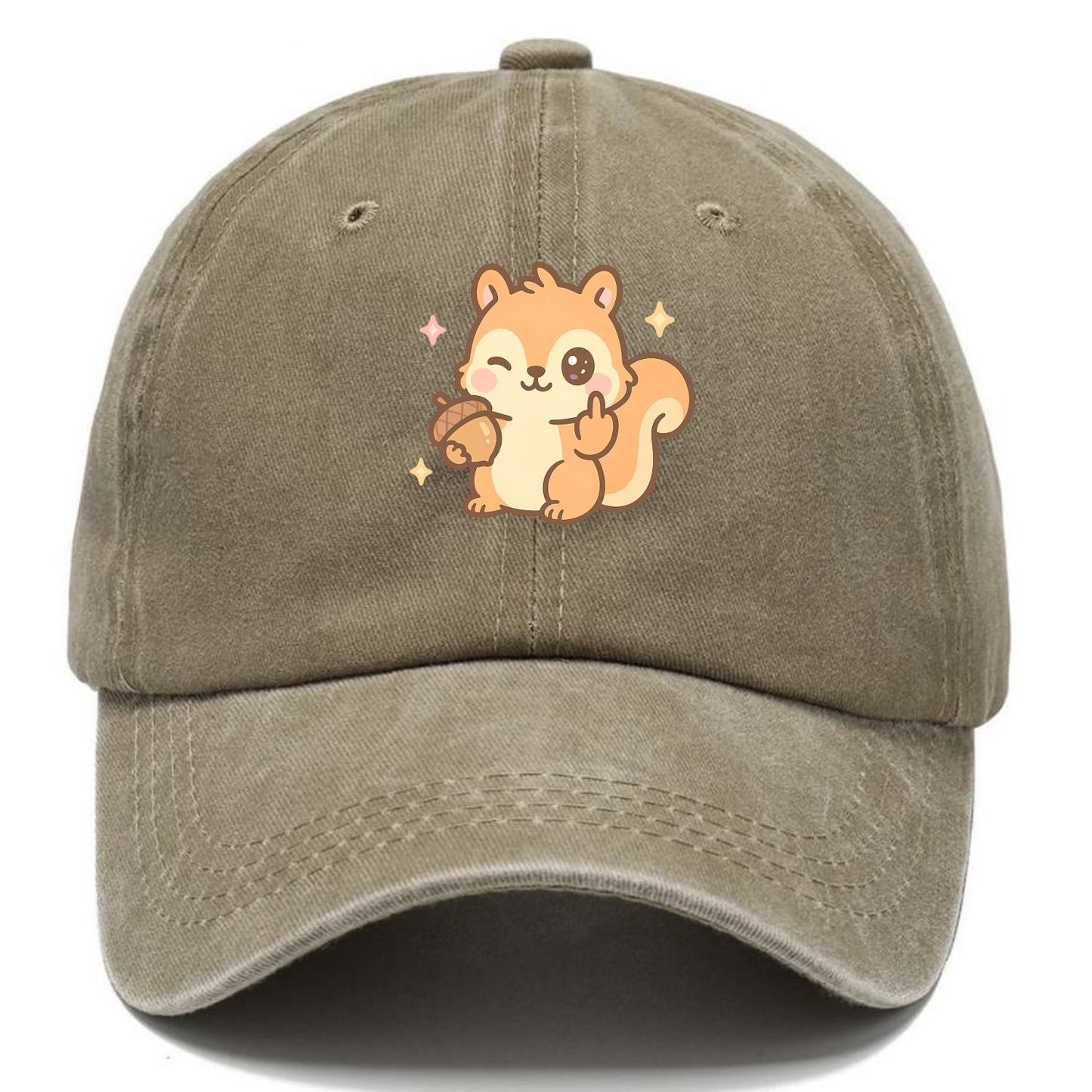 sweet squirrel holding acorn in one paw, flipping off with the other - Classic Cap - Warm Sand(Khaki)