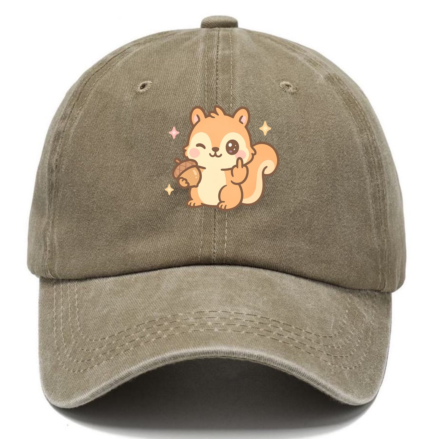 sweet squirrel holding acorn in one paw, flipping off with the other - Classic Cap - Warm Sand(Khaki)