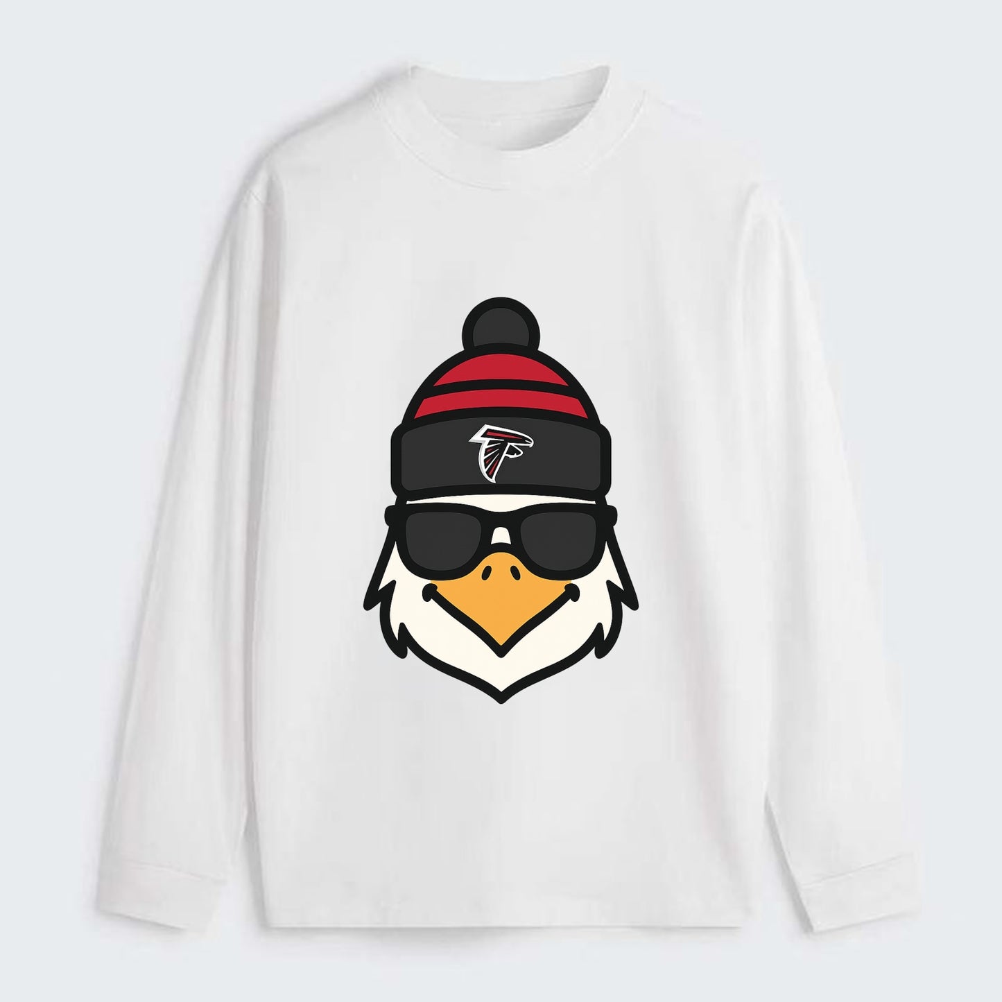 Atlanta Falcon wearing Falcons red and black beanie with pom pom and - Classic Long Sleeve Shirt - White