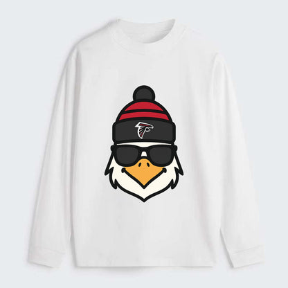 Atlanta Falcon wearing Falcons red and black beanie with pom pom and - Classic Long Sleeve Shirt - White