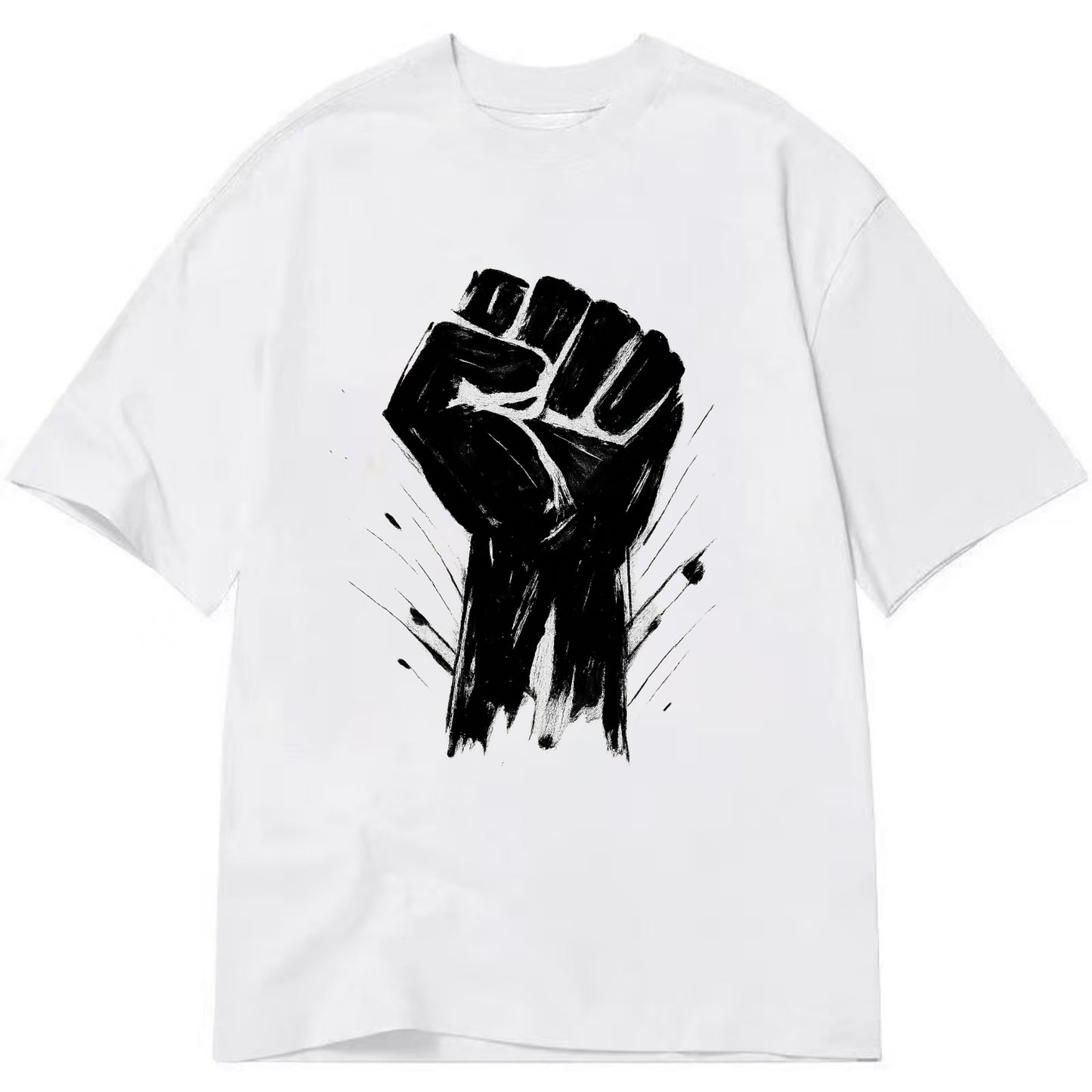 Raised fist in bold black ink brushstrokes - symbol of solidarity and resistance - Classic T-shirt - White
