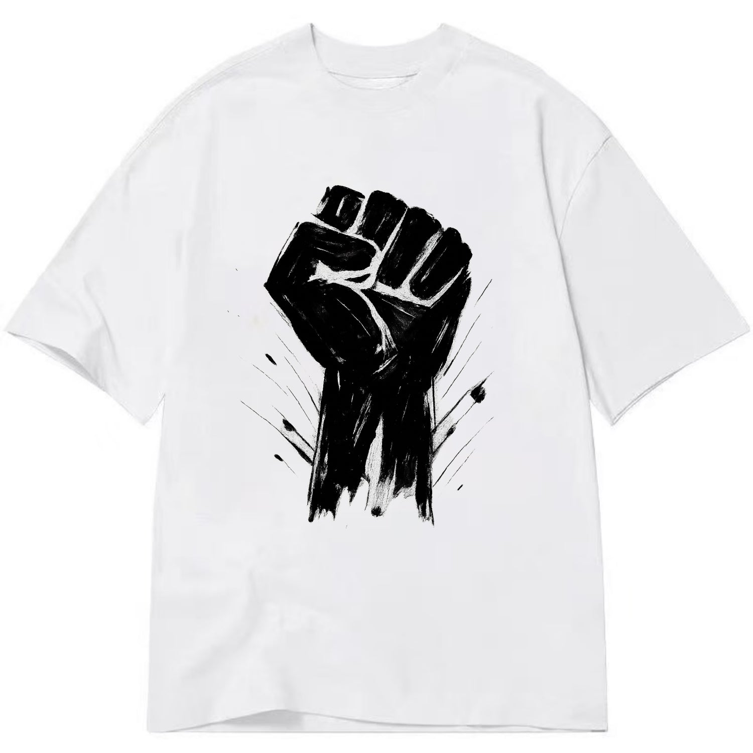 Raised fist in bold black ink brushstrokes - symbol of solidarity and resistance - Classic T-shirt - White