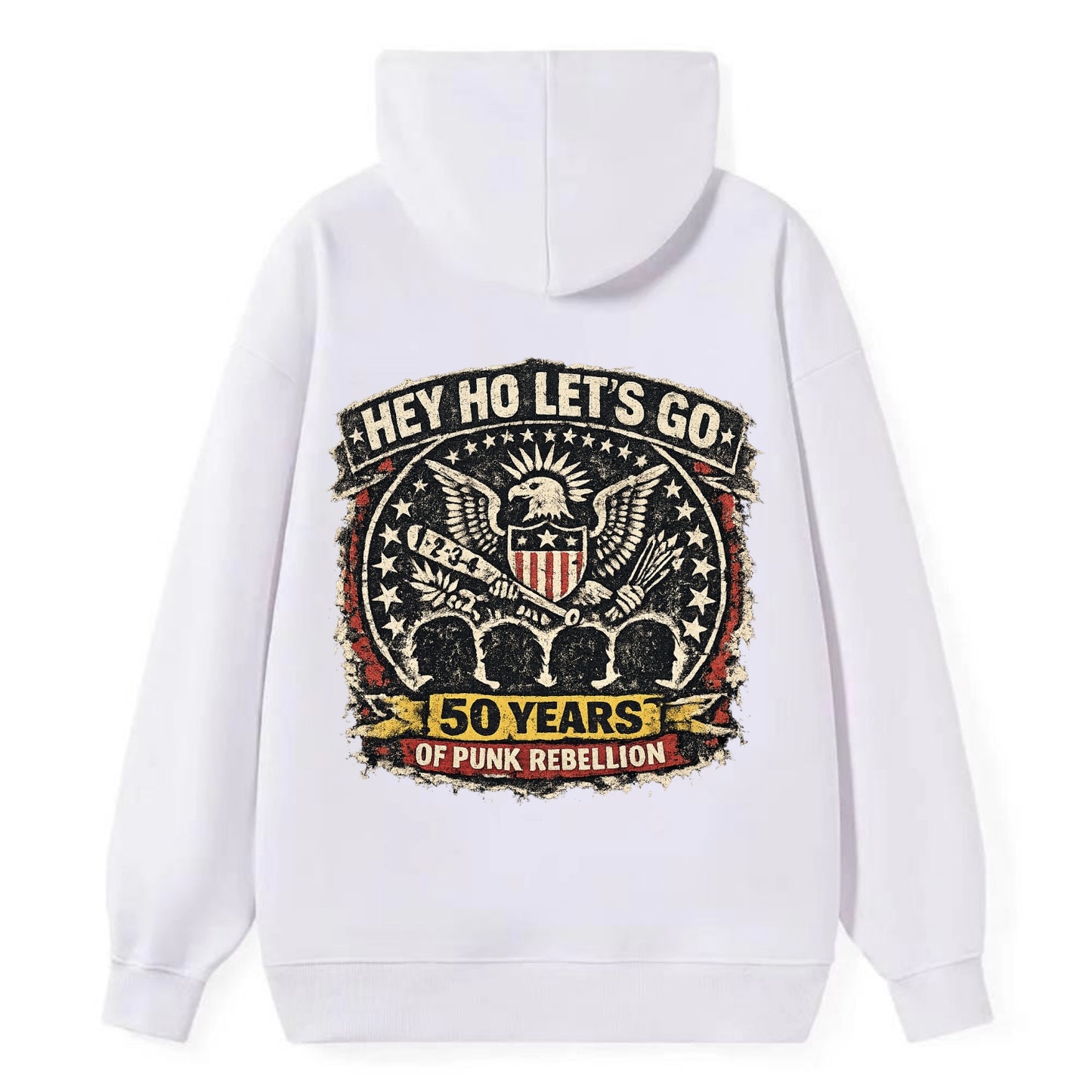RAMONES LEGACY | Hey Ho Let's Go typography | Presidential seal parody | - Classic Pullover Hoodie - White