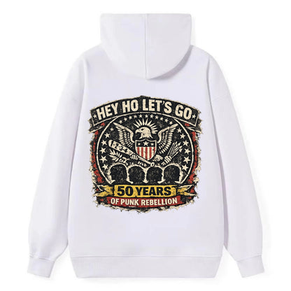 RAMONES LEGACY | Hey Ho Let's Go typography | Presidential seal parody | - Classic Pullover Hoodie - White