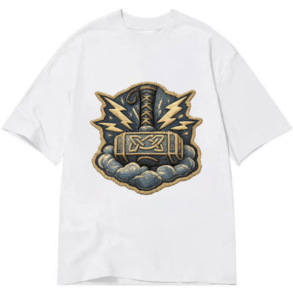 THOR HAMMER MJOLNIR - mighty hammer in silver and blue , thunder god - Classic T-shirt - White