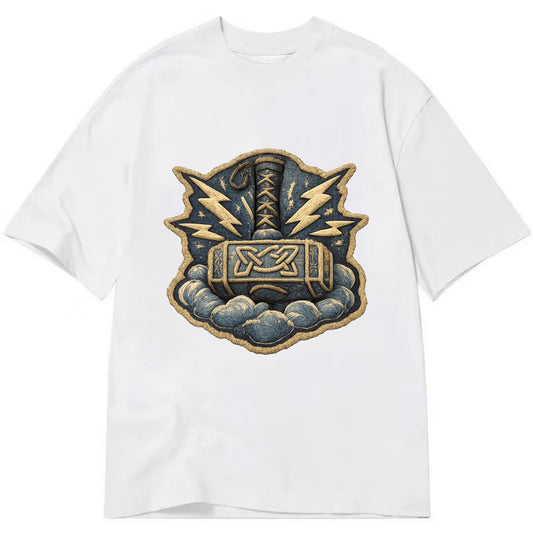 THOR HAMMER MJOLNIR - mighty hammer in silver and blue , thunder god - Classic T-shirt - White