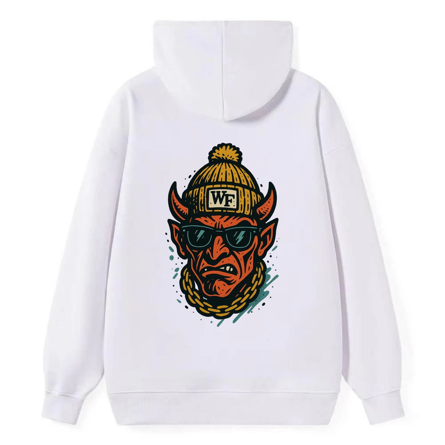 Winston-Salem Demon wearing Wake Forest beanie with WF patch - Classic Pullover Hoodie - White