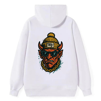 Winston-Salem Demon wearing Wake Forest beanie with WF patch - Classic Pullover Hoodie - White