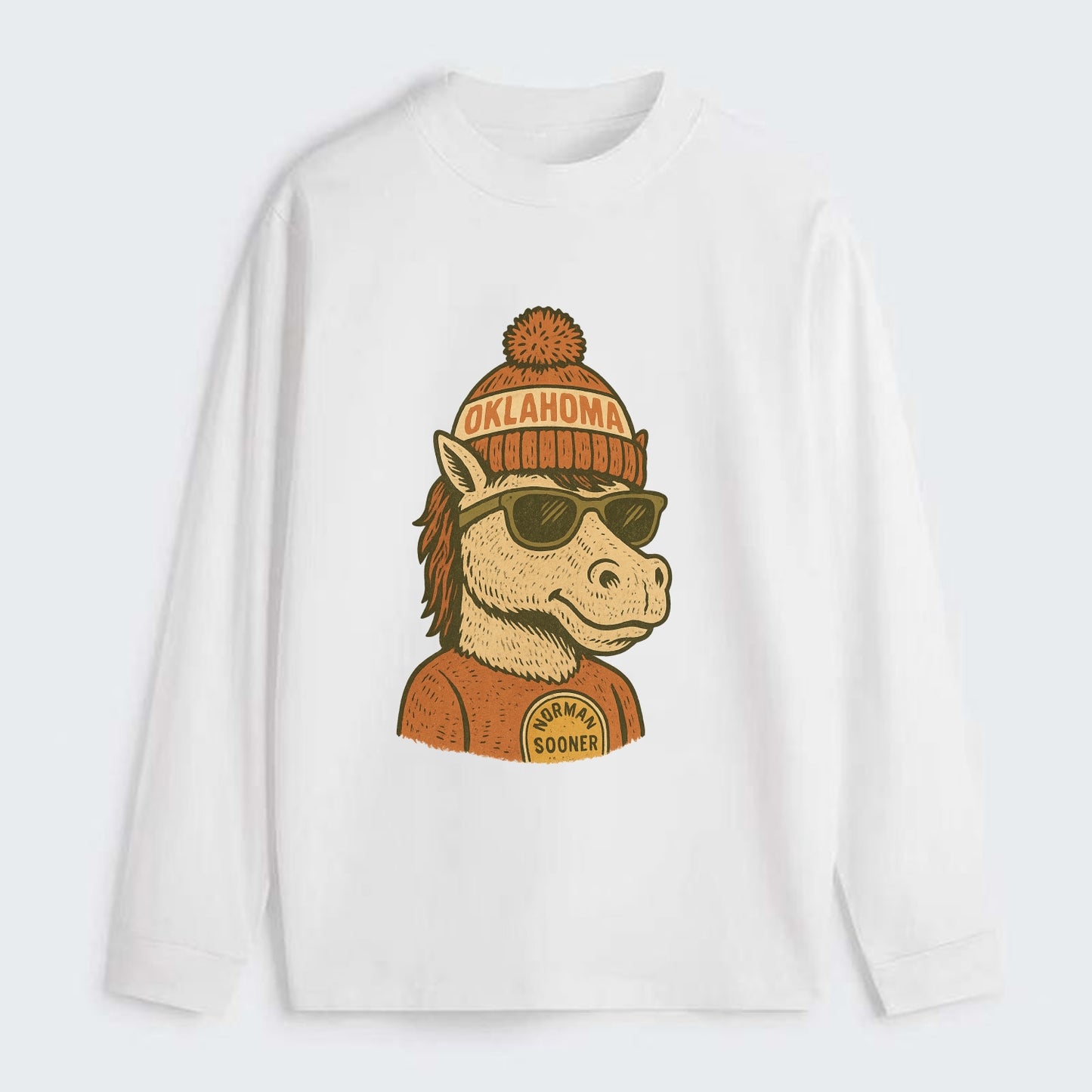 Norman Sooner Horse wearing Oklahoma bea - Classic Long Sleeve Shirt - White