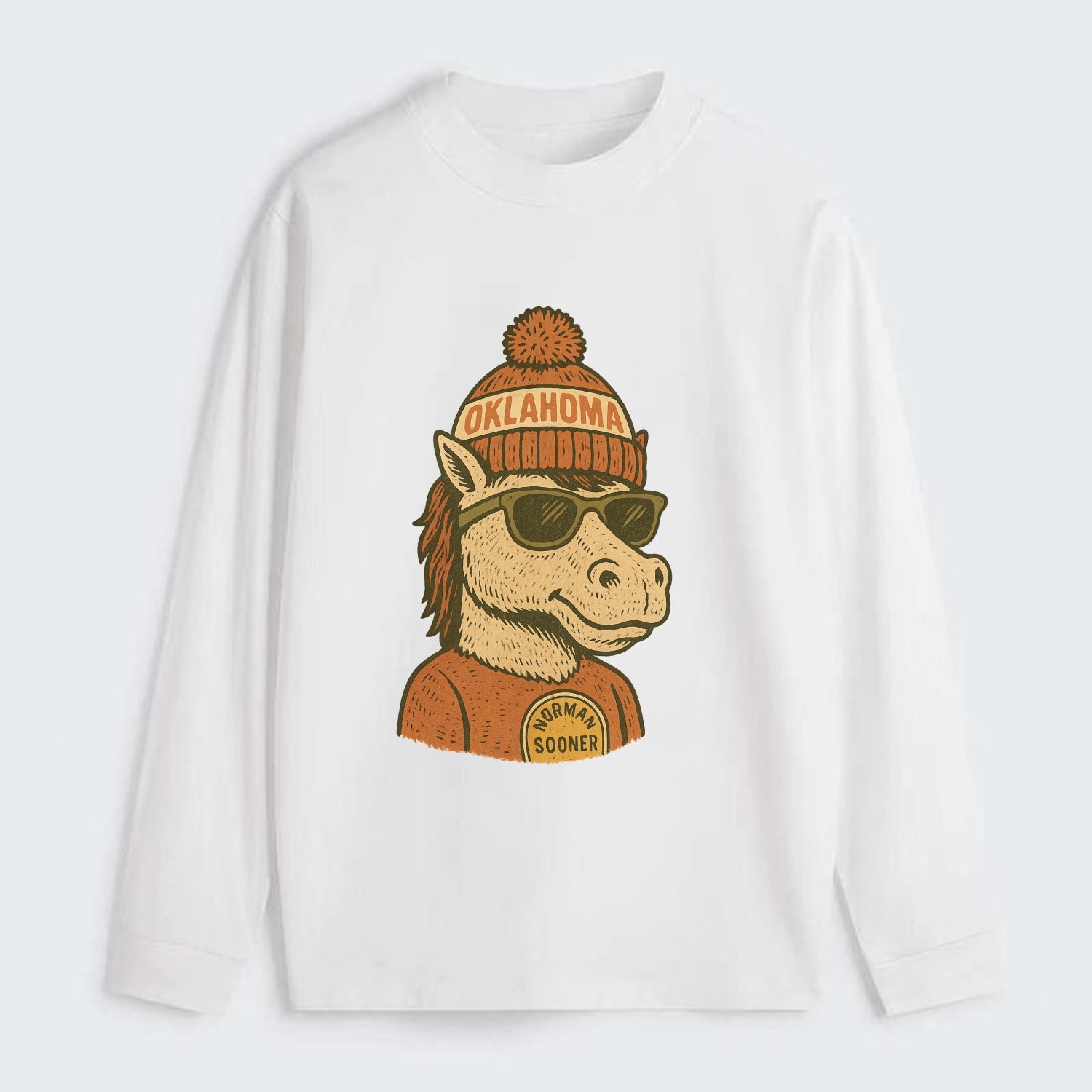 Norman Sooner Horse wearing Oklahoma bea - Classic Long Sleeve Shirt - White