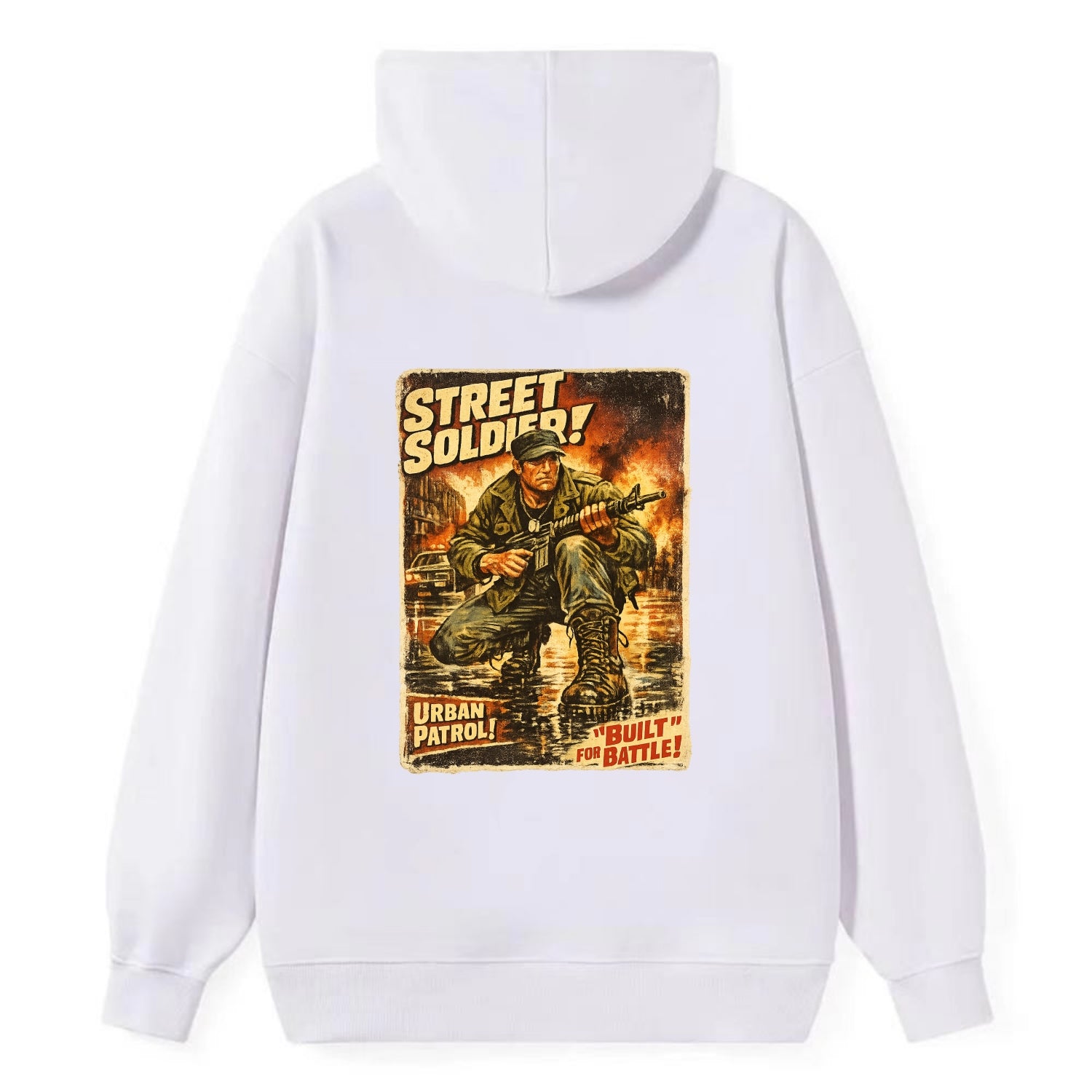COMBAT READY | Military boots on wet pavement | Street soldier | Urban - Classic Pullover Hoodie - White