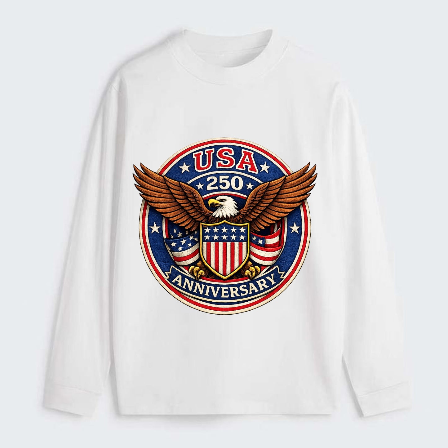 Usa 250 Anniversary Eagle Shield Emblem - Classic Long Sleeve Shirt - White