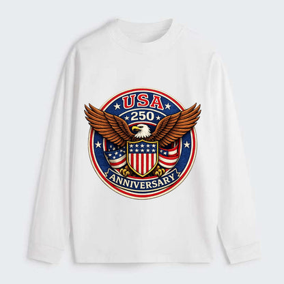 Usa 250 Anniversary Eagle Shield Emblem - Classic Long Sleeve Shirt - White