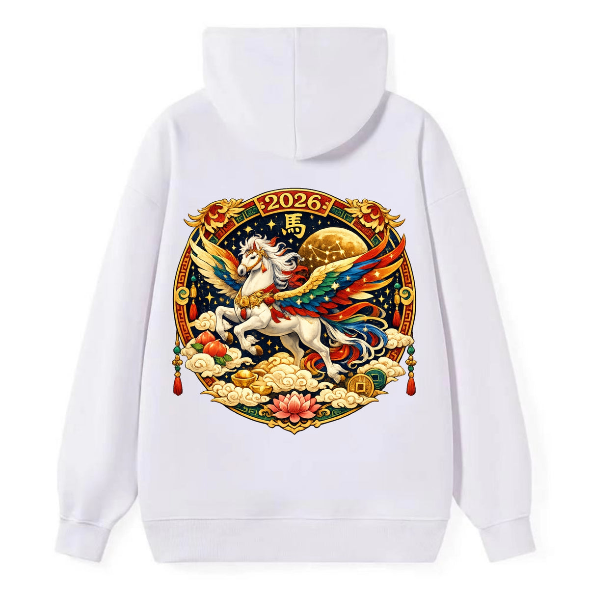 CELESTIAL HORSE | Heavenly horse among clouds and stars | Wings of - Classic Pullover Hoodie - White