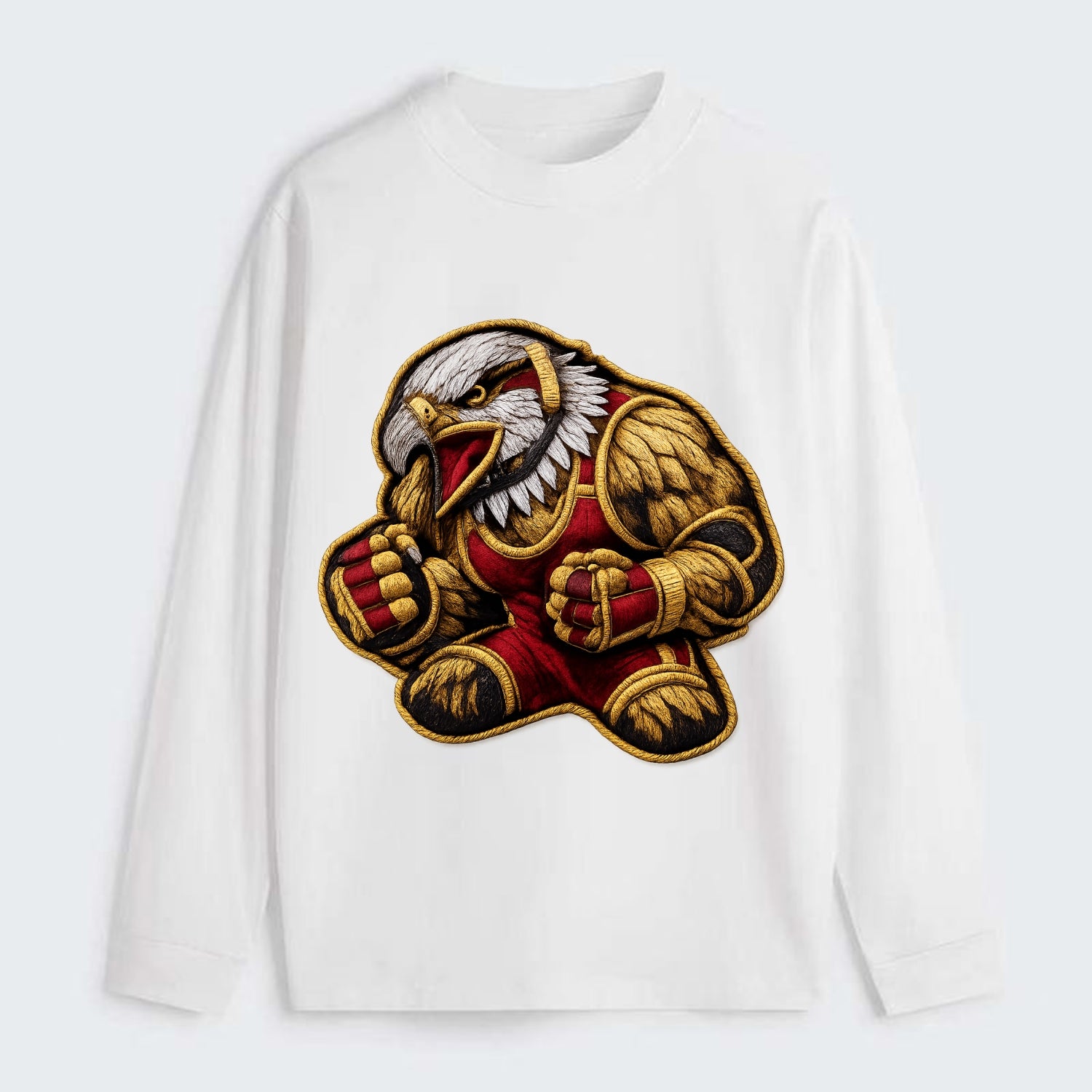 Embroidered patch design - WRESTLING EAGLE - fierce eagle with - Classic Long Sleeve Shirt - White
