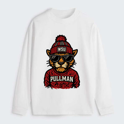 Pullman Cougar wearing Washington State beanie with WSU patch - Classic Long Sleeve Shirt - White