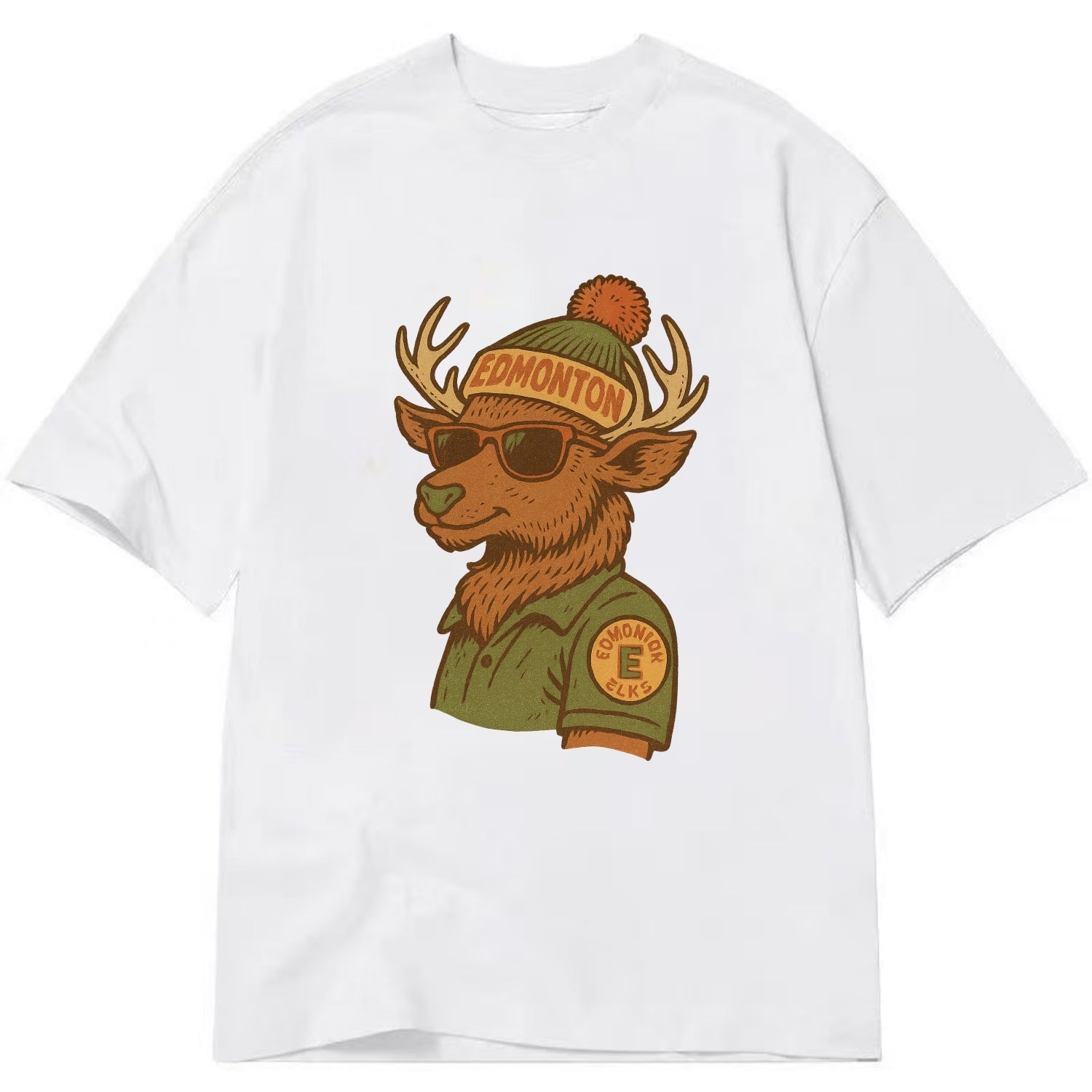 Edmonton Elk wearing Edmonton beanie wit - Classic T-shirt - White