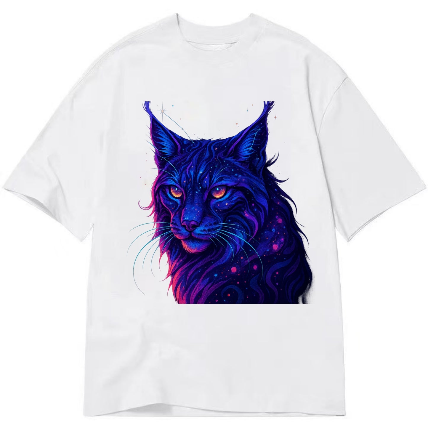 Stealthy lynx with ear tufts forming constellation patterns, nebula spots across - Classic T-shirt - White