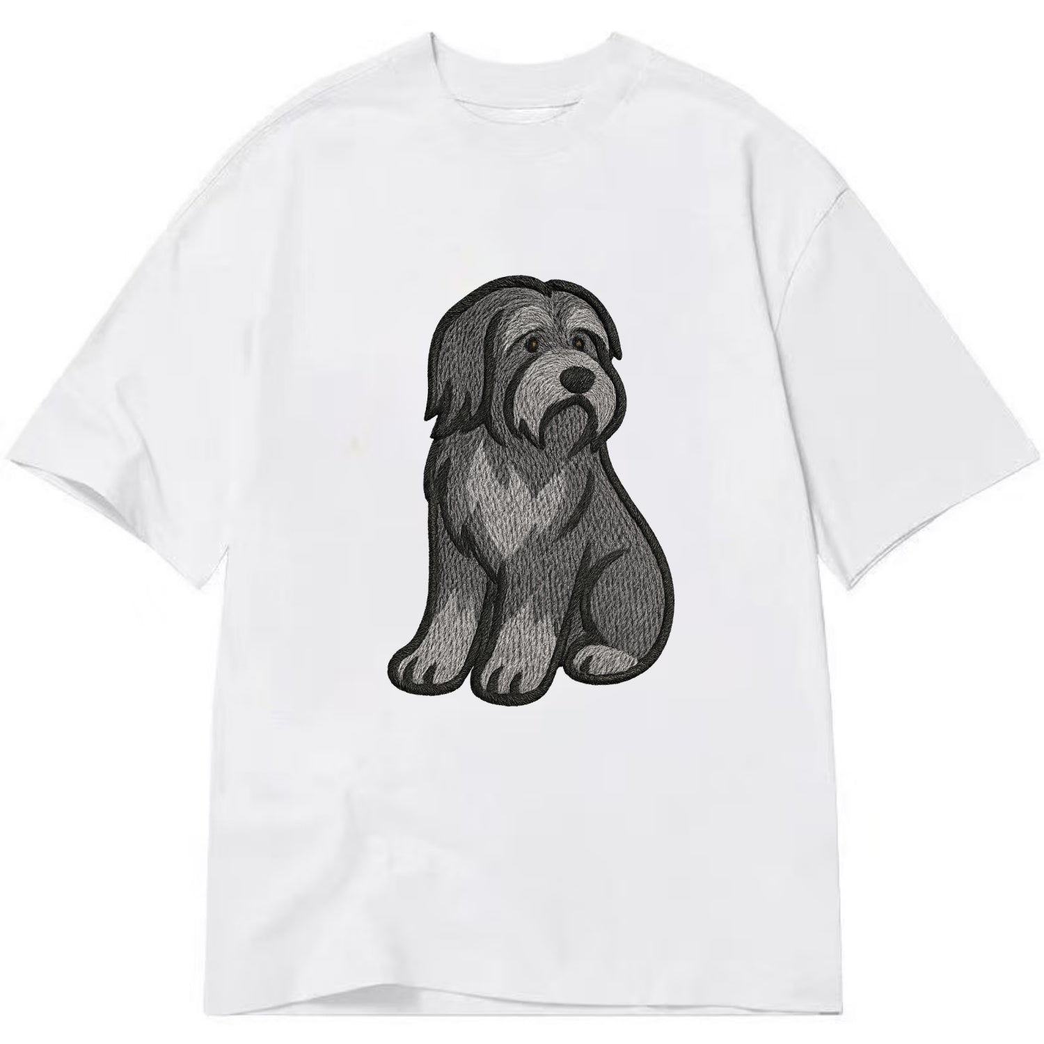 Bearded Collie - Gray shaggy coat embroidered pose - Classic T-shirt - White