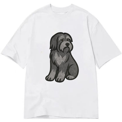Bearded Collie - Gray shaggy coat embroidered pose - Classic T-shirt - White