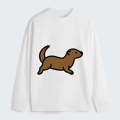 Otter - Brown sleek swimming pose flat side profile - Classic Long Sleeve Shirt - White