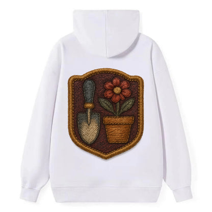 Garden trowel with flower pot - gardener badge - Classic Pullover Hoodie - White