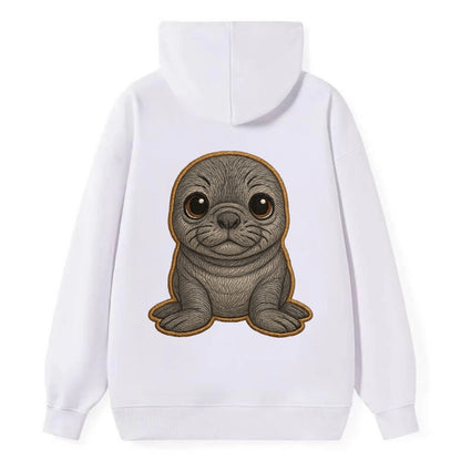 Baby Elephant Seal - gray wrinkly, tiny trunk nose, big dark eyes, - Classic Pullover Hoodie - White