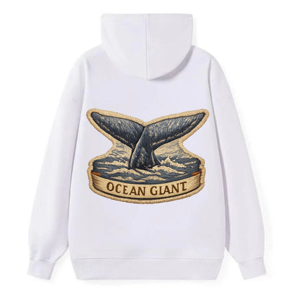WHALE TAIL - diving whale in blue and gray , ocean giant - Classic Pullover Hoodie - White