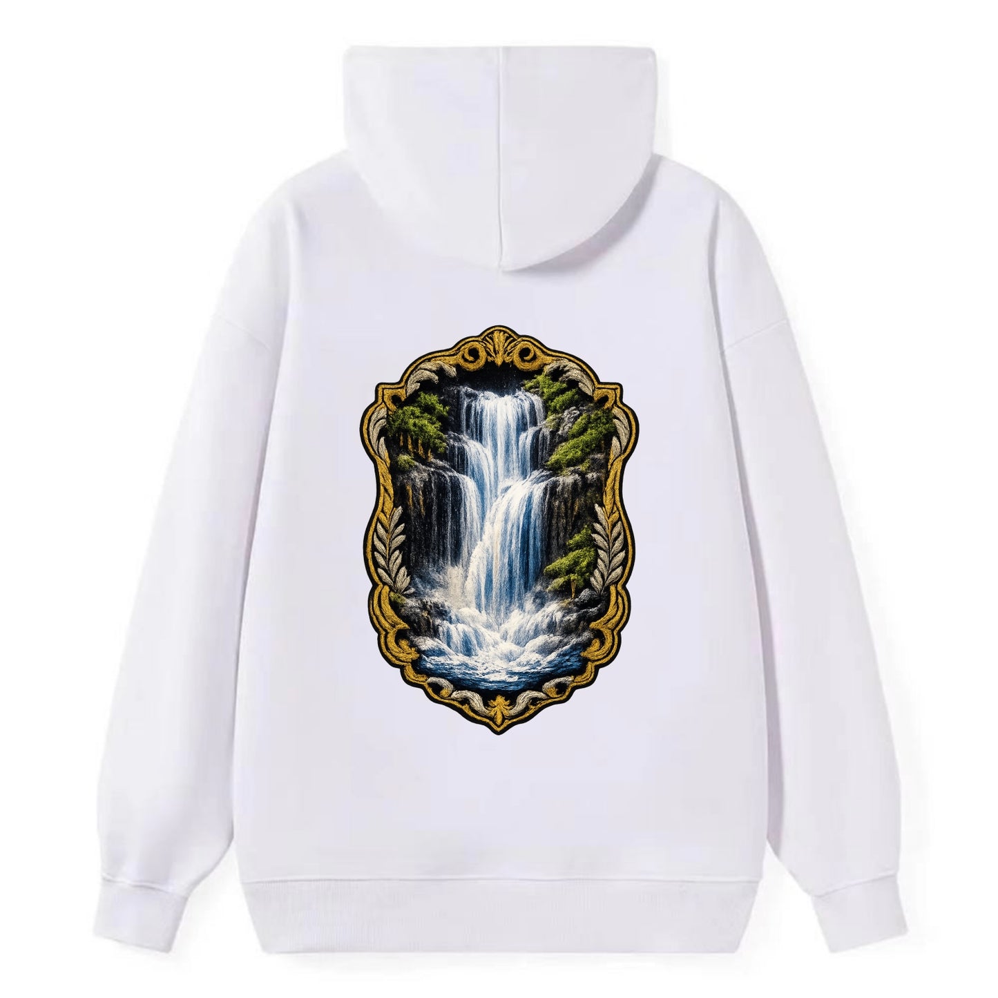WATERFALL CASCADE - falling water with mist in blue and white , nature - Classic Pullover Hoodie - White