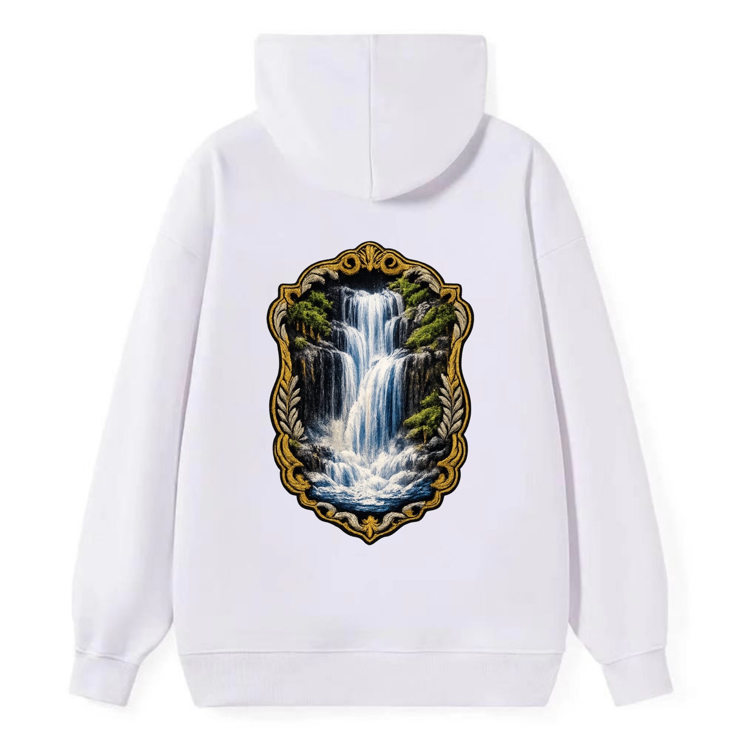 WATERFALL CASCADE - falling water with mist in blue and white , nature - Classic Pullover Hoodie - White