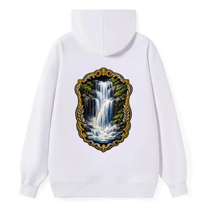 WATERFALL CASCADE - falling water with mist in blue and white , nature - Classic Pullover Hoodie - White
