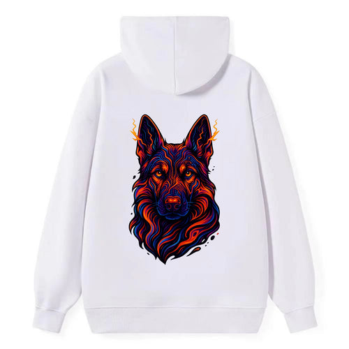 Alert German Shepherd with cyber circuit patterns in the fur, neon orange - Classic Pullover Hoodie