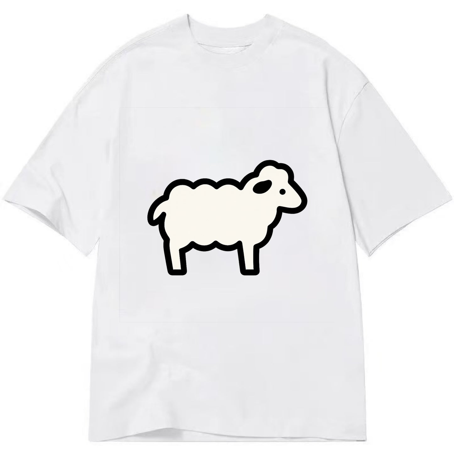 Sheep - White fluffy wool flat side profile - Classic T-shirt - White