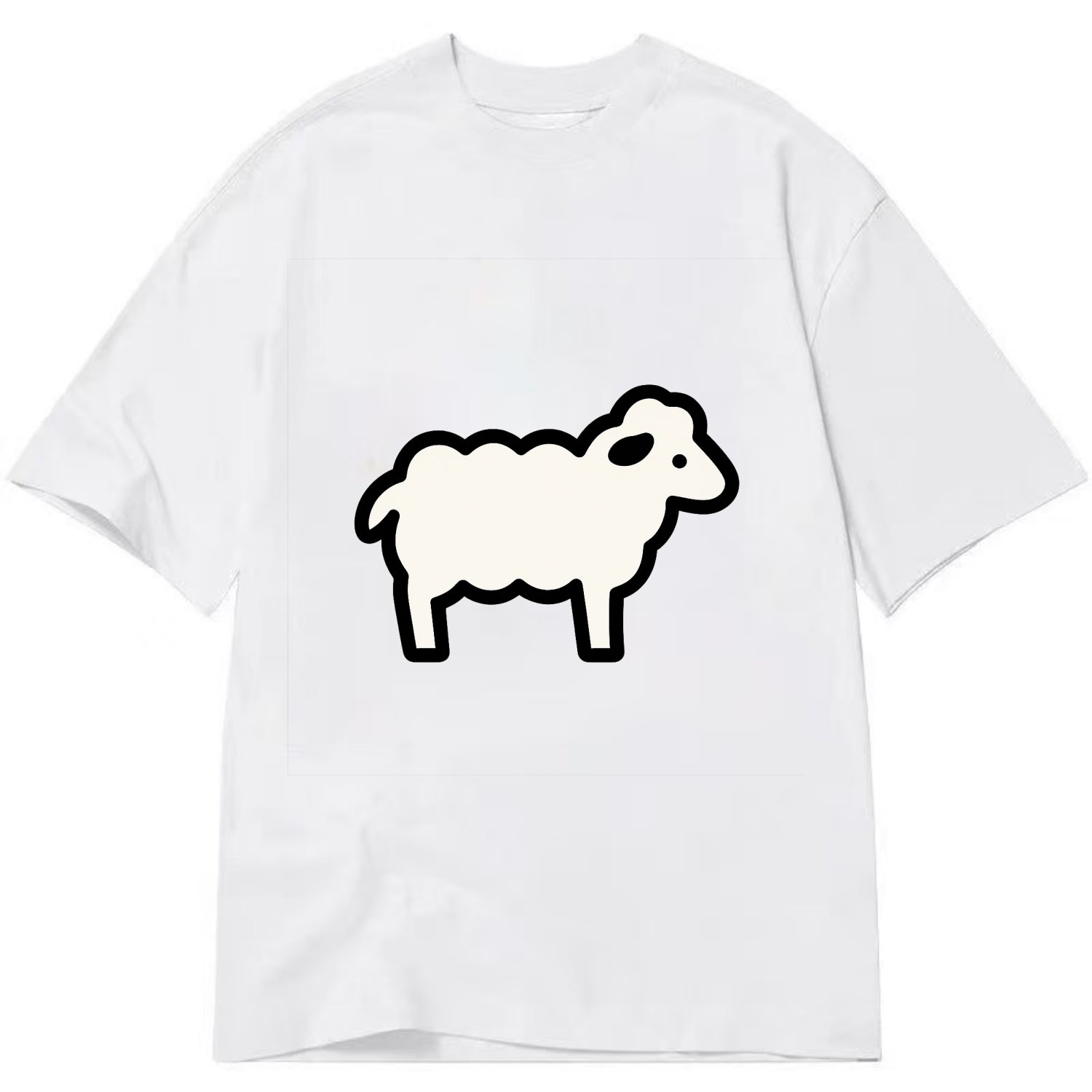 Sheep - White fluffy wool flat side profile - Classic T-shirt - White