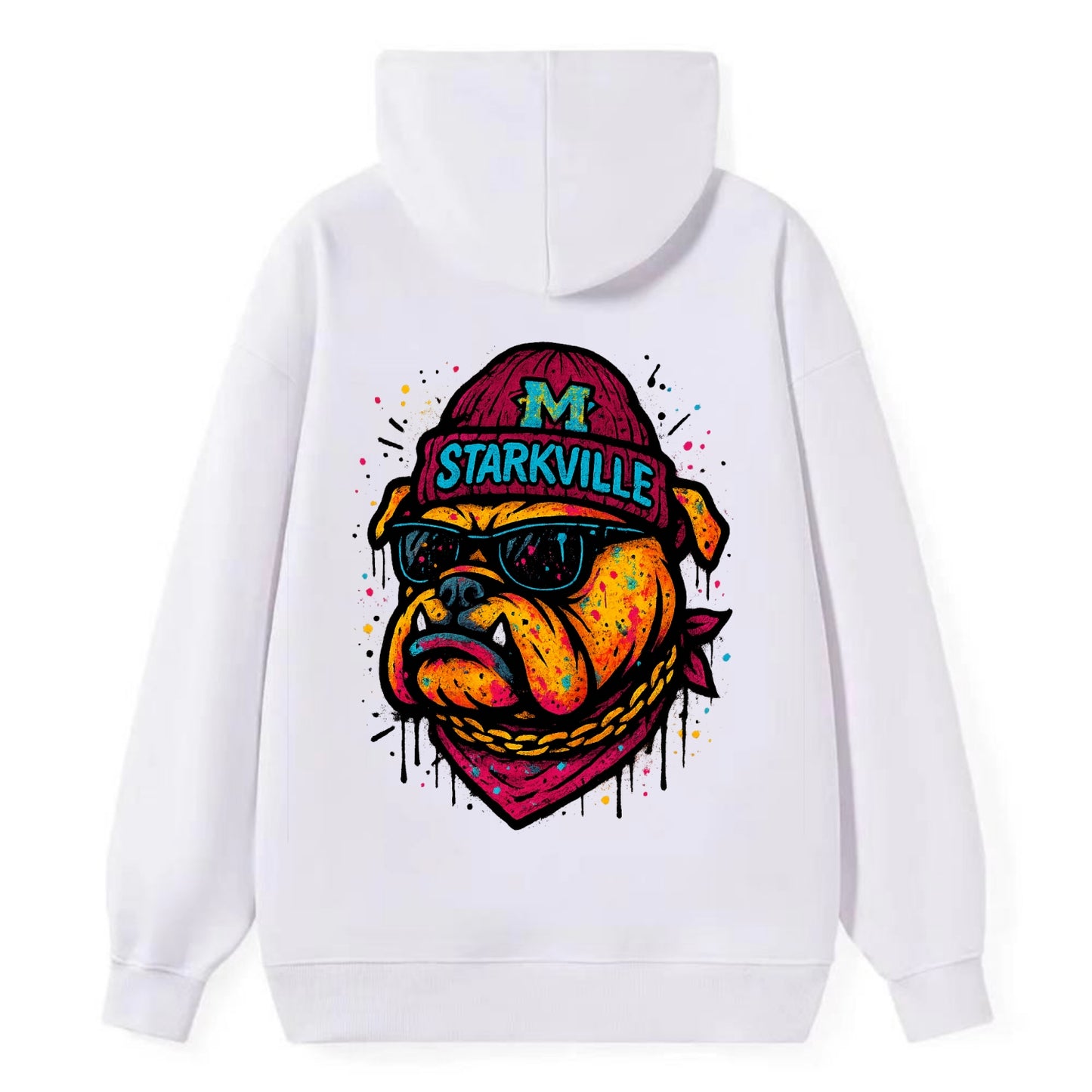 Starkville Bulldog wearing Mississippi State beanie with M patch - Classic Pullover Hoodie - White