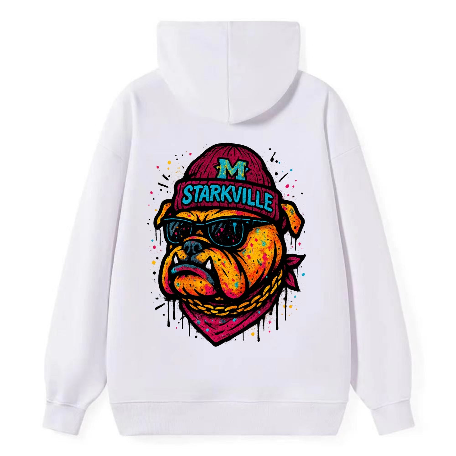 Starkville Bulldog wearing Mississippi State beanie with M patch - Classic Pullover Hoodie - White