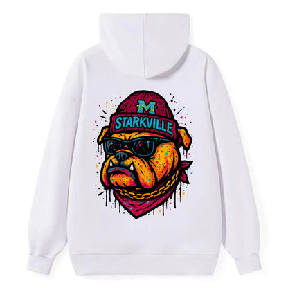 Starkville Bulldog wearing Mississippi State beanie with M patch - Classic Pullover Hoodie - White
