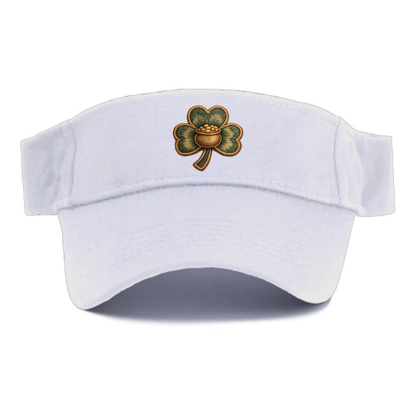 ST PATRICKS CLOVER - lucky clover with gold in green and gold , Irish luck - Visor - White