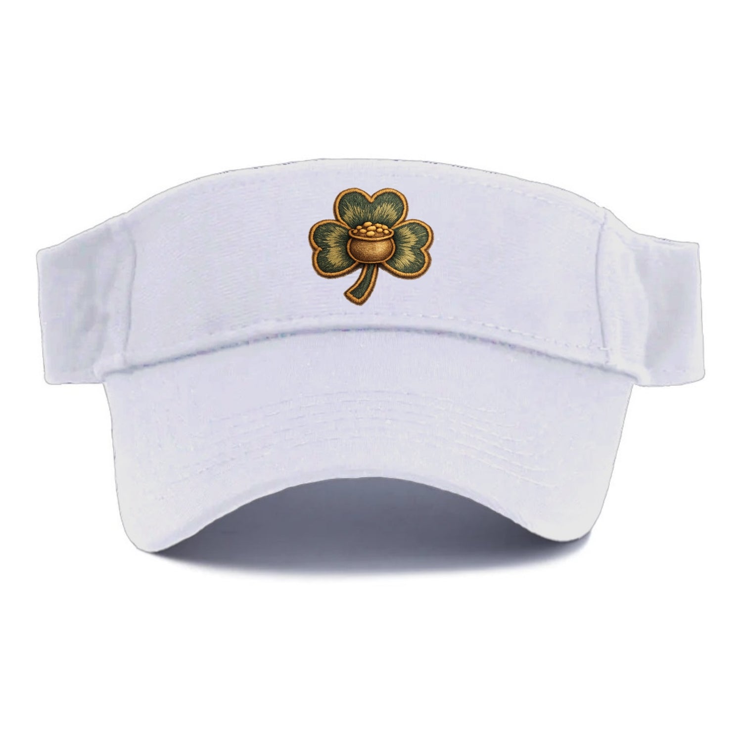 ST PATRICKS CLOVER - lucky clover with gold in green and gold , Irish luck - Visor - White