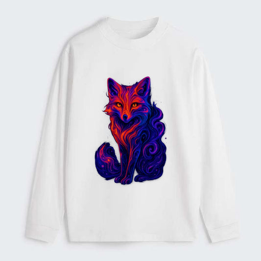 Clever fox with tail dissolving into cosmic nebula swirls, orange to - Classic Long Sleeve Shirt - White