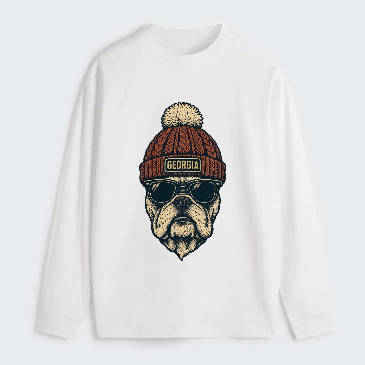 Athens Bulldog wearing Georgia beanie wi - Classic Long Sleeve Shirt - White