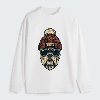 Athens Bulldog wearing Georgia beanie wi - Classic Long Sleeve Shirt - White