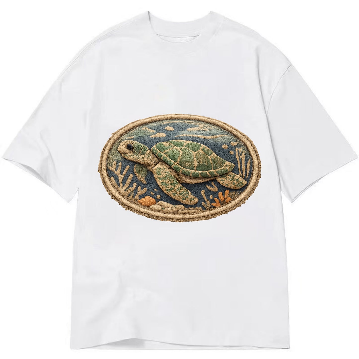 SEA TURTLE - swimming turtle in green and blue , ocean life - Classic T-shirt - White