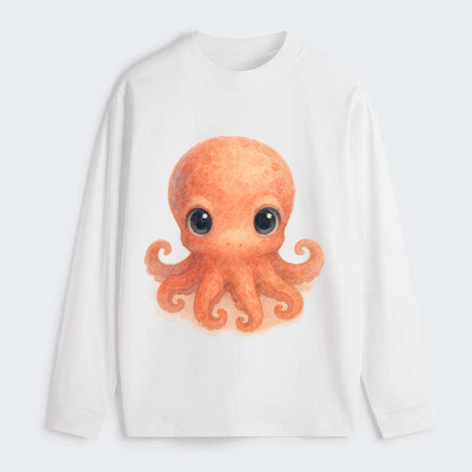 Baby Octopus - red-orange, eight tiny tentacles curled, large - Classic Long Sleeve Shirt - White