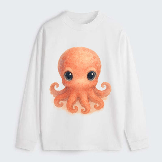 Baby Octopus - red-orange, eight tiny tentacles curled, large - Classic Long Sleeve Shirt - White